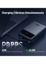 ⁦جودا شارج 20 بطارية متنقلة بسعة 20الف مل أمبير مع سلك مدمج تايب سي ومنفذ تايب-سي ويو إس بي تدعم الشحن السريع بقوة 65W - اسود⁩ - الصورة ⁦3⁩