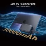 ⁦جودا تشارج بطارية متنقلة بقوة 65 واط بسعة 30000 ملي امبير بمنفذ تايب سي ومنفذ يو اس بي مع سلك تايب سي مدمج - اسود⁩ - الصورة ⁦3⁩