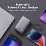 ⁦جودا تشارج بطارية متنقلة بقوة 65 واط بسعة 30000 ملي امبير بمنفذ تايب سي ومنفذ يو اس بي مع سلك تايب سي مدمج - اسود⁩ - الصورة ⁦4⁩