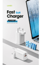 ⁦لانيكس شاحن جداري بمنفذ تايب سي ومنفذ يو اس بي وبقوة 65 واط⁩ - الصورة ⁦4⁩